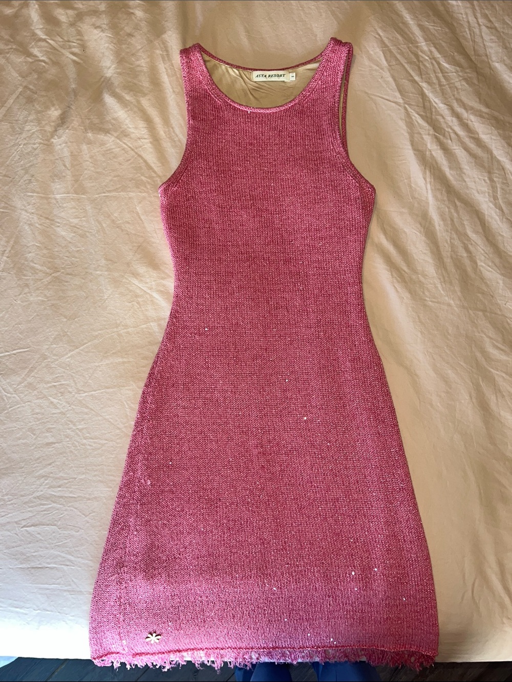 Metal Mesh Fringe Mini Dress in Pink - Picture 5 of 5